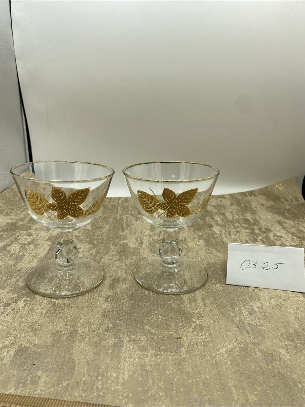 2-Vintage Libbey Golden Foliage Cordial Goblets Bar Glasses Wine Champagne